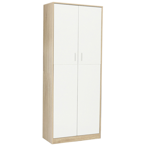 Armoire De Bureau 190 Cm Multifonction Maria Bois Et Blanc 2 Portes 4 Étagères