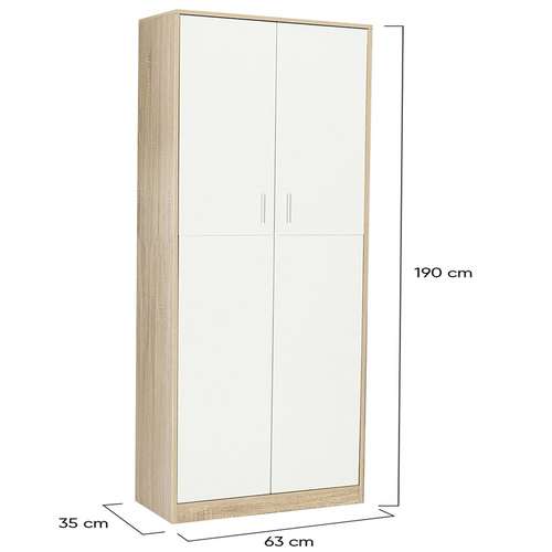 Armoire De Bureau 190 Cm Multifonction Maria Bois Et Blanc 2 Portes 4 Étagères