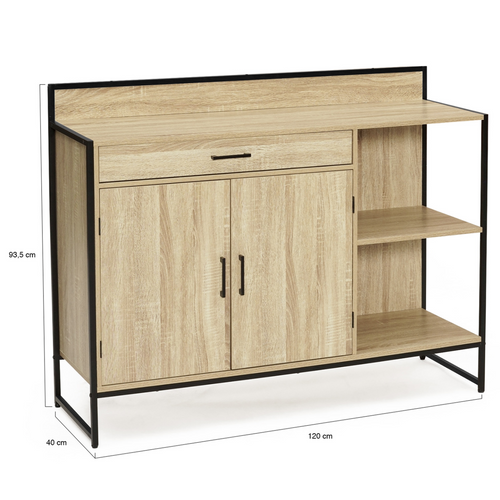 Buffet Bas De Cuisine 120 Cm Detroit Plan De Travail H.83 Cm 2 Portes + Tiroir Design Industriel