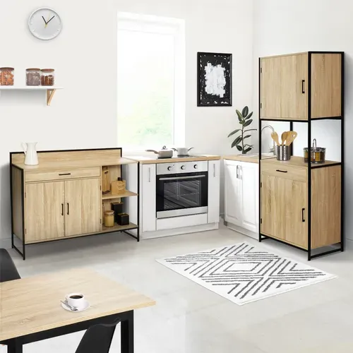 Buffet Bas De Cuisine 120 Cm Detroit Plan De Travail H.83 Cm 2 Portes + Tiroir Design Industriel