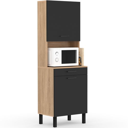 Buffet De Cuisine 60 Cm Cina 2 Portes + Tiroir Façon Hêtre Et Noir