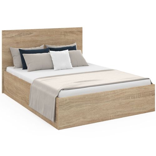 Lit Coffre Double Seaside Avec Tête De Lit Et Sommier 140x190 Cm Façon Hêtre