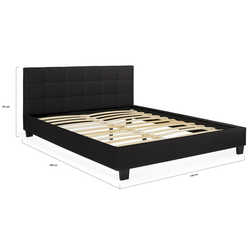 Lit Double Charlotte Avec Tête De Lit Et Sommier 140 X 190 Cm Pvc Noir