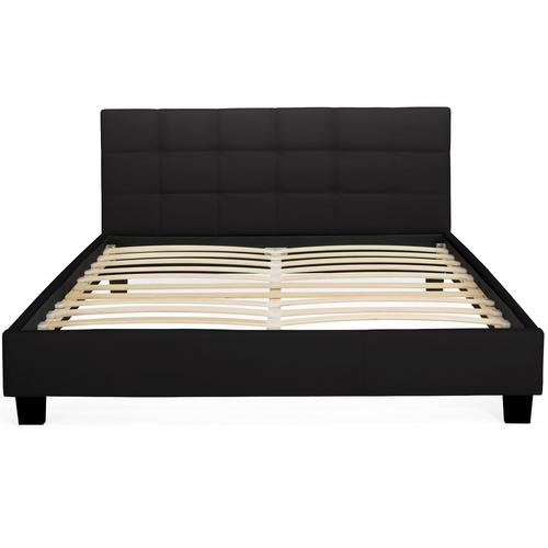 Lit Double Charlotte Avec Tête De Lit Et Sommier 140 X 190 Cm Pvc Noir