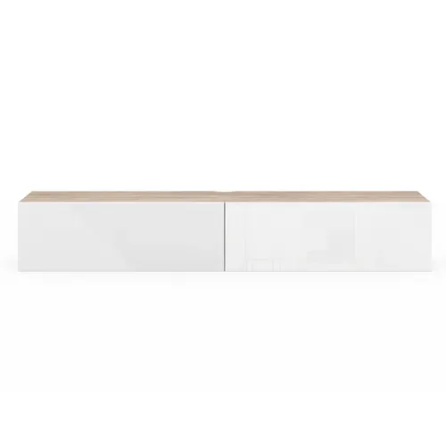 Meuble TV 180 Cm Suspendu Elio 2 Portes Bois Et Blanc