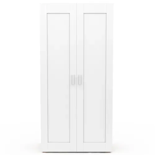 Armoire 2 Portes Vito Blanc Et Bois Penderie 80 Cm Avec étagères Rangement Maxi Capacité