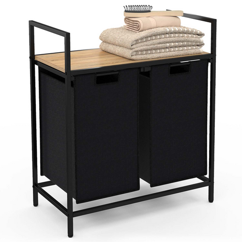 Panier à Linge 2 Bacs Detroit Tissu Noir Design Industriel