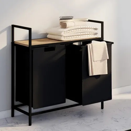 Panier à Linge 2 Bacs Detroit Tissu Noir Design Industriel