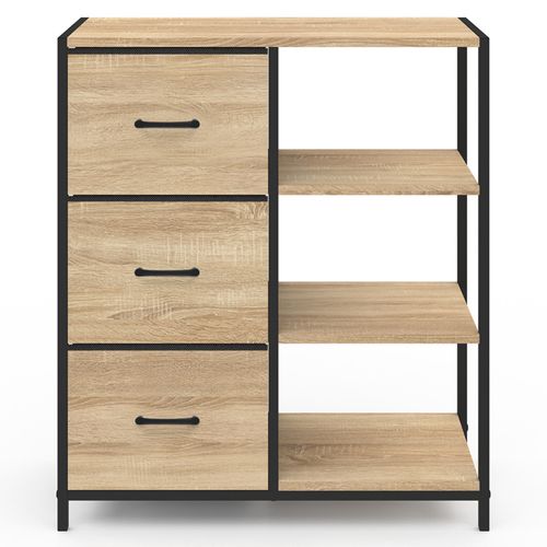 Buffet D'appoint 3 Tiroirs Et Étagères 70 Cm Utah Design Industriel