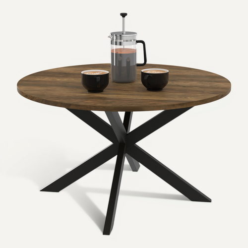 Table Basse Ronde Alix Plateau Hawkins Pied Araignée 70 Cm Bois Foncé Design Industriel