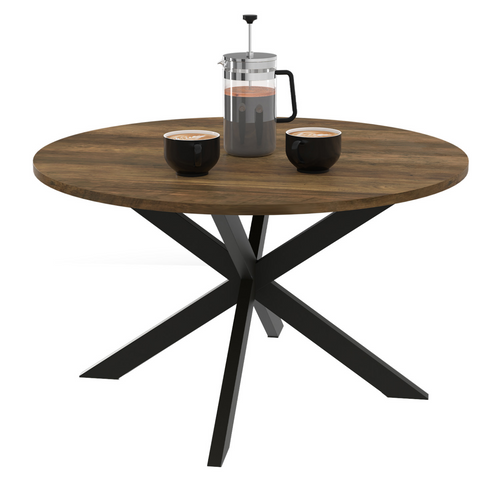 Table Basse Ronde Alix Plateau Hawkins Pied Araignée 70 Cm Bois Foncé Design Industriel