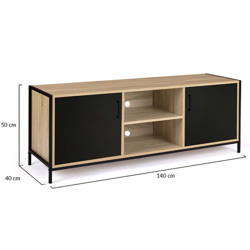 Meuble TV 140 Cm Boston 2 Portes Noires Design Industriel