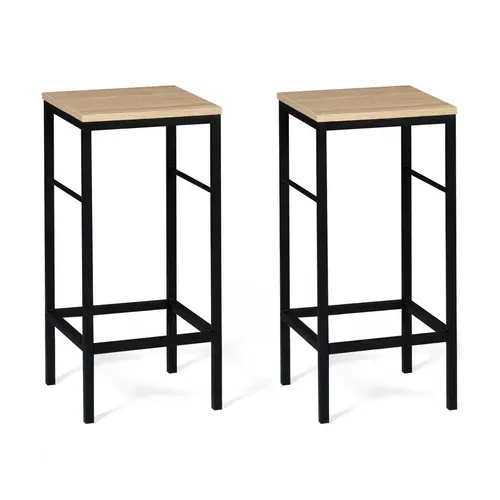 Ensemble Table De Bar Îlot Juno Bois Noir Avec Plateau Façon Hêtre Et 2 Tabourets De Bar Detroit