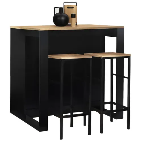 Ensemble Table De Bar Îlot Juno Bois Noir Avec Plateau Façon Hêtre Et 2 Tabourets De Bar Detroit