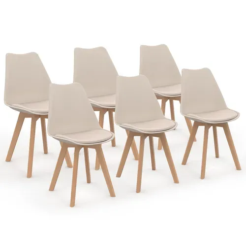 Lot De 6 Chaises Scandinaves Sara Beige Pour Salle à Manger