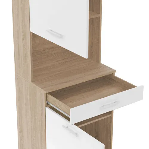 Buffet De Cuisine 60 Cm Cina 2 Portes + Tiroir Façon Hêtre Et Blanc