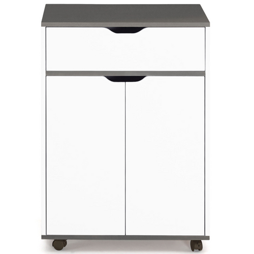 Desserte De Cuisine Cosy Placard Avec Tiroir Bois Blanc Et Plateaux Gris L.60 Cm