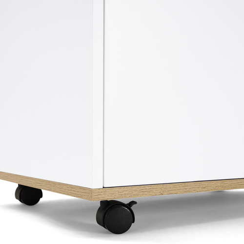 Desserte De Cuisine Cosy Placard Avec Tiroir Bois Blanc Et Plateaux Façon Hêtre L.60 Cm