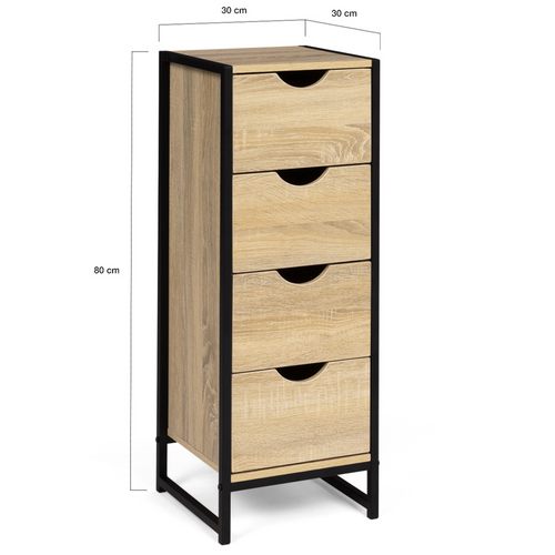 Meuble D'appoint 4 Tiroirs Detroit 30 Cm Chiffonnier Pour Entrée Salle De Bain Design Industriel
