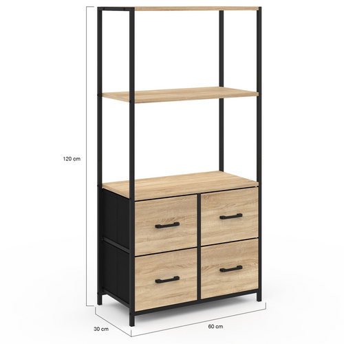 Etagère 3 Niveaux Avec 4 Tiroirs En Tissu Utah 120 Cm Meuble De Rangement Design Industriel
