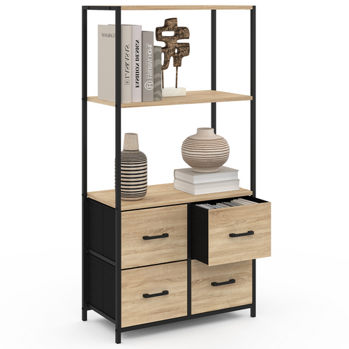 Etagère 3 Niveaux Avec 4 Tiroirs En Tissu Utah 120 Cm Meuble De Rangement Design Industriel