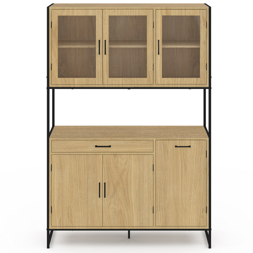 Buffet De Cuisine Vitré 120 Cm Detroit Meuble Vaisselier 6 Portes Design Industriel + Tiroir