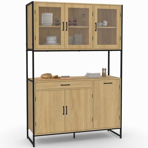 Buffet De Cuisine Vitré 120 Cm Detroit Meuble Vaisselier 6 Portes Design Industriel + Tiroir