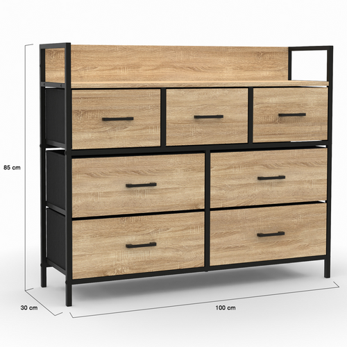 Commode 7 Tiroirs En Tissu Utah 100 Cm Meuble De Rangement Design Industriel