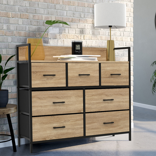 Commode 7 Tiroirs En Tissu Utah 100 Cm Meuble De Rangement Design Industriel