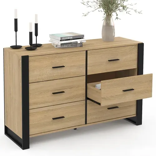 Commode 6 Tiroirs Onyx 115 Cm Bois Et Noir