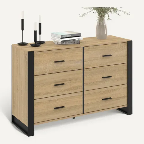 Commode 6 Tiroirs Onyx 115 Cm Bois Et Noir
