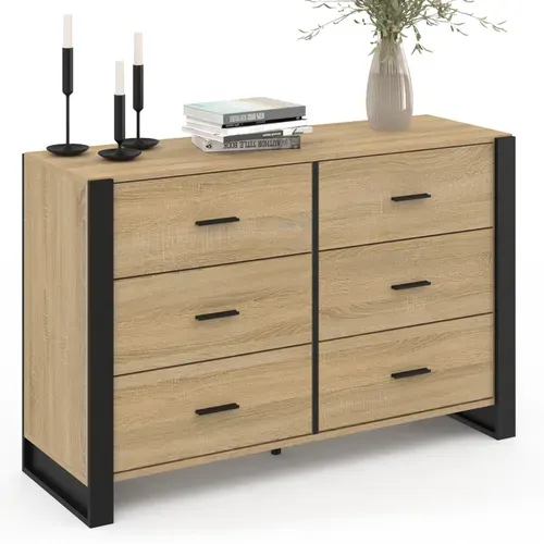 Commode 6 Tiroirs Onyx 115 Cm Bois Et Noir
