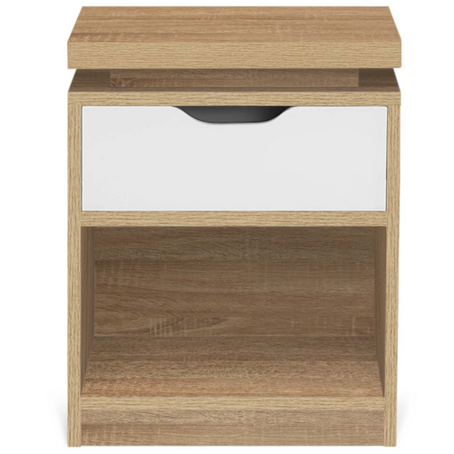 Lot De 2 Tables De Chevet Luna à LEDs 1 Tiroir Avec Niche Hêtre Et Blanc