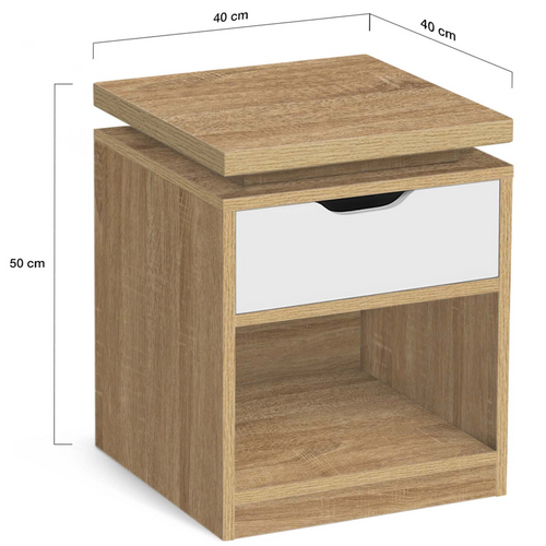 Lot De 2 Tables De Chevet Luna à LEDs 1 Tiroir Avec Niche Hêtre Et Blanc