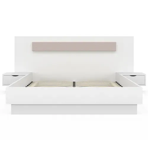 Lit Double Santa Avec Tête De Lit + Tables De Chevet Intégrées Et Sommier 140 X 190 Cm Blanc