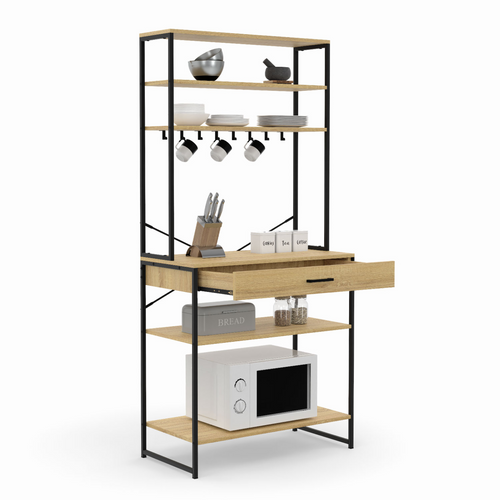 Etagère De Cuisine 80 Cm Detroit Avec Tiroir Et Crochets Design Industriel