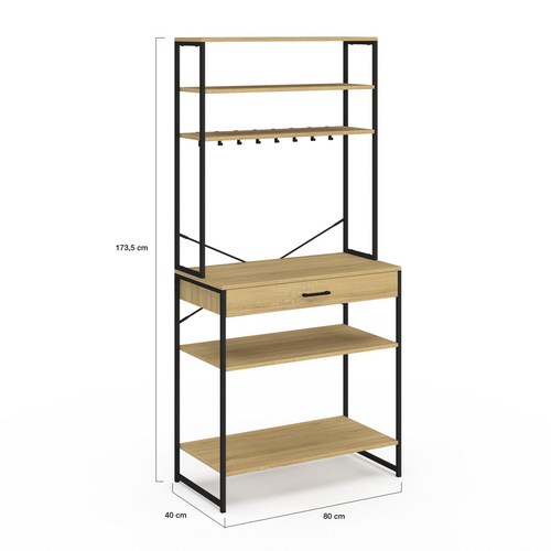 Etagère De Cuisine 80 Cm Detroit Avec Tiroir Et Crochets Design Industriel