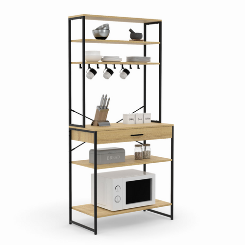 Etagère De Cuisine 80 Cm Detroit Avec Tiroir Et Crochets Design Industriel