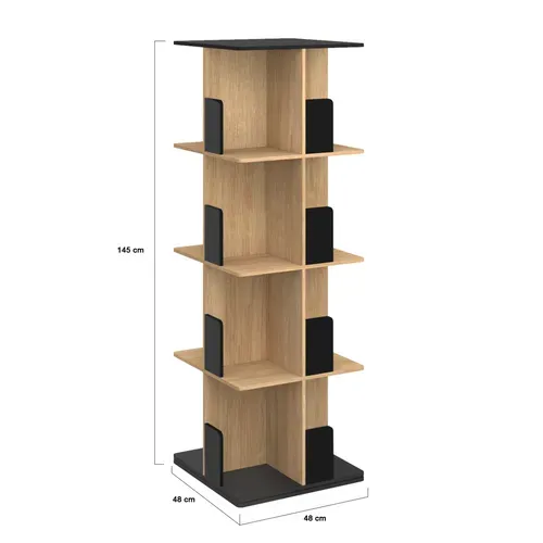 Etagère Bibliothèque Rotative 4 Niveaux Rapha Noir Et Effet Bois
