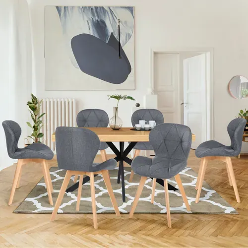 Lot De 6 Chaises Robine En Tissu Gris Foncé Pour Salle à Manger