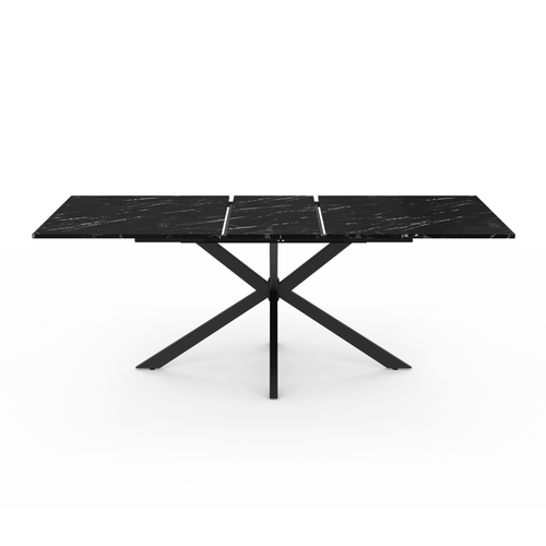 Table à Manger Extensible 6-10 Personnes Alix Pied Araignée Noir - Plateau Bois Foncé 160-200 Cm