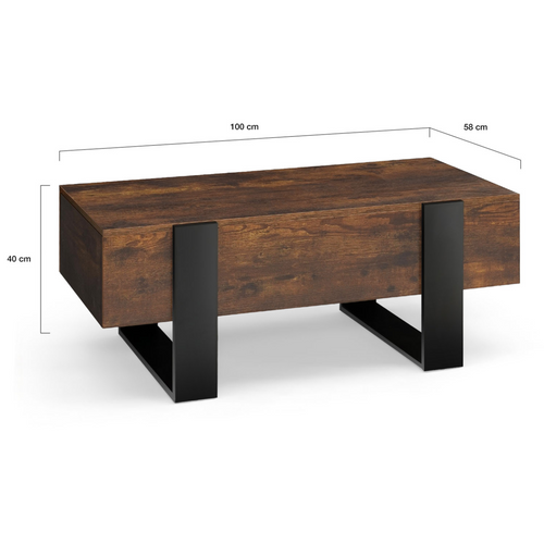 Table Basse Rectangle Phoenix Avec Tiroirs 100 Cm Bois Effet Vieilli Et Noir