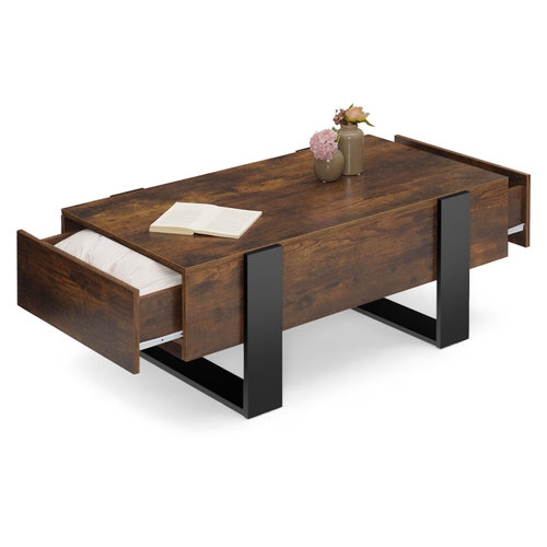 Table Basse Rectangle Phoenix Avec Tiroirs 100 Cm Bois Effet Vieilli Et Noir