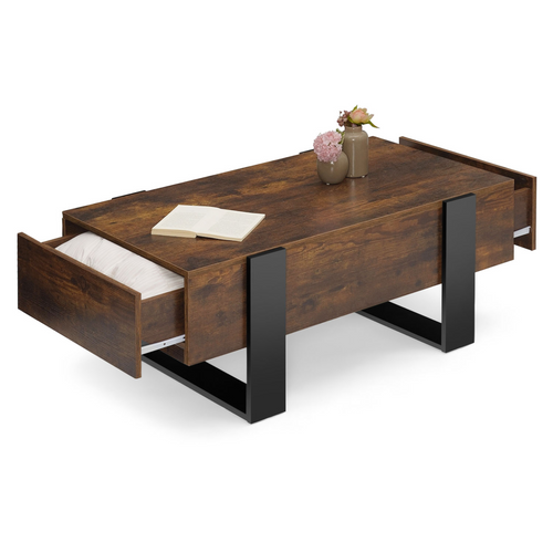 Table Basse Rectangle Phoenix Avec Tiroirs 100 Cm Bois Effet Vieilli Et Noir