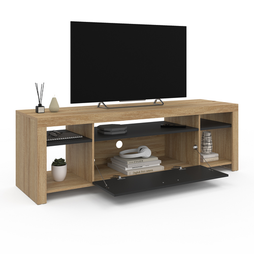 Meuble TV 140 Cm Malo Bois Et Placard Noir