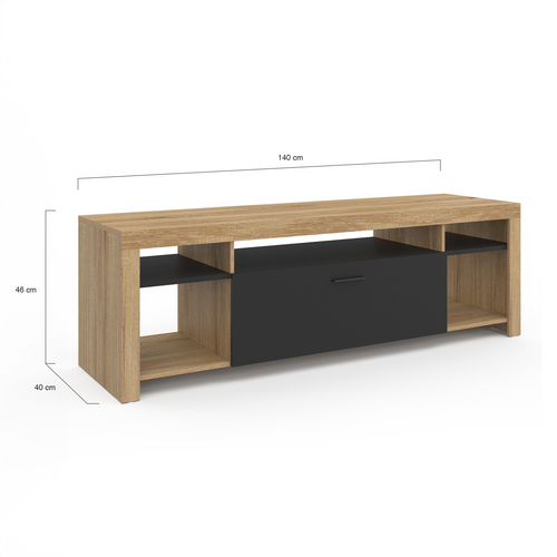 Meuble TV 140 Cm Malo Bois Et Placard Noir