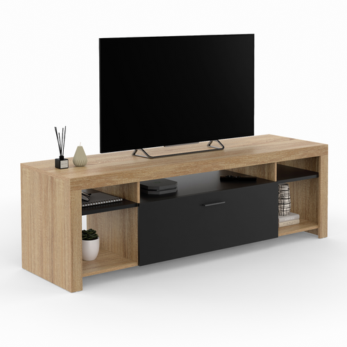 Meuble TV 140 Cm Malo Bois Et Placard Noir