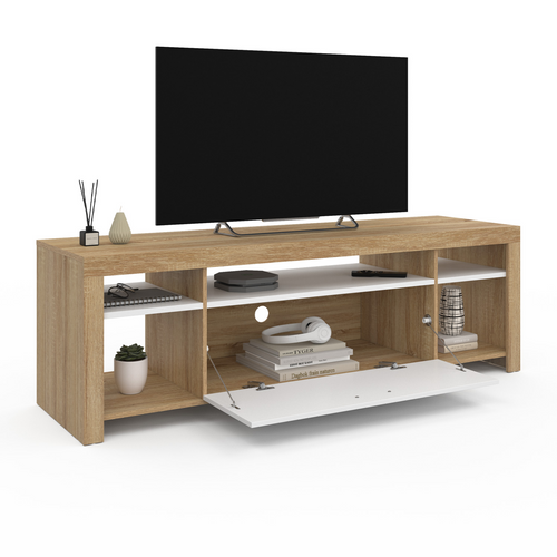 Meuble TV 140 Cm Malo Bois Et Placard Blanc