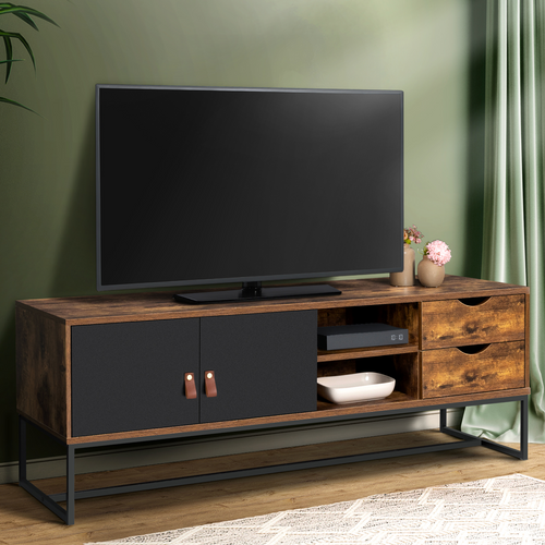 Meuble TV 140 Cm Chicago 2 Portes Et Tiroirs Design Industriel