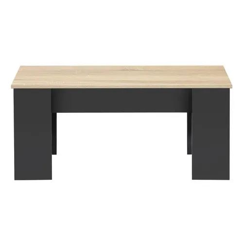 Table Basse Plateau Relevable Rectangulaire Tara Bois Noir Et Imitation Hêtre